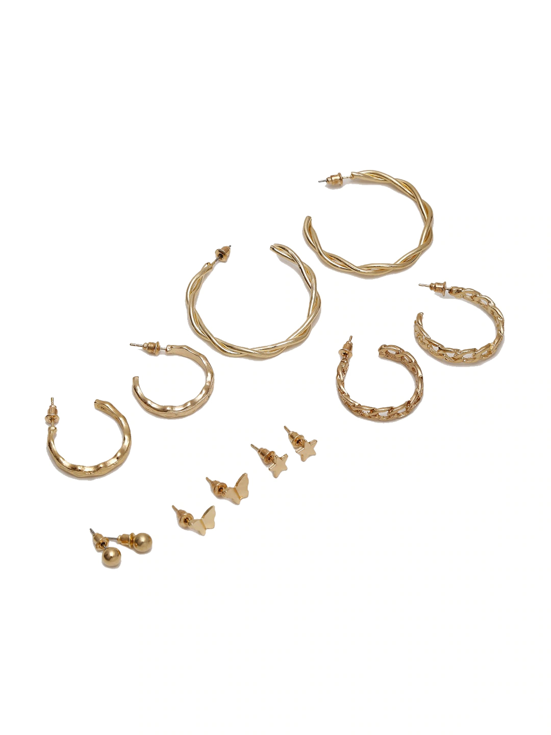 Set Of 6 Gold-Toned Contemporary Studs Earrings